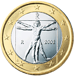 Italiaanse Euro-munt gebasserd op de Vetruviaanse Man